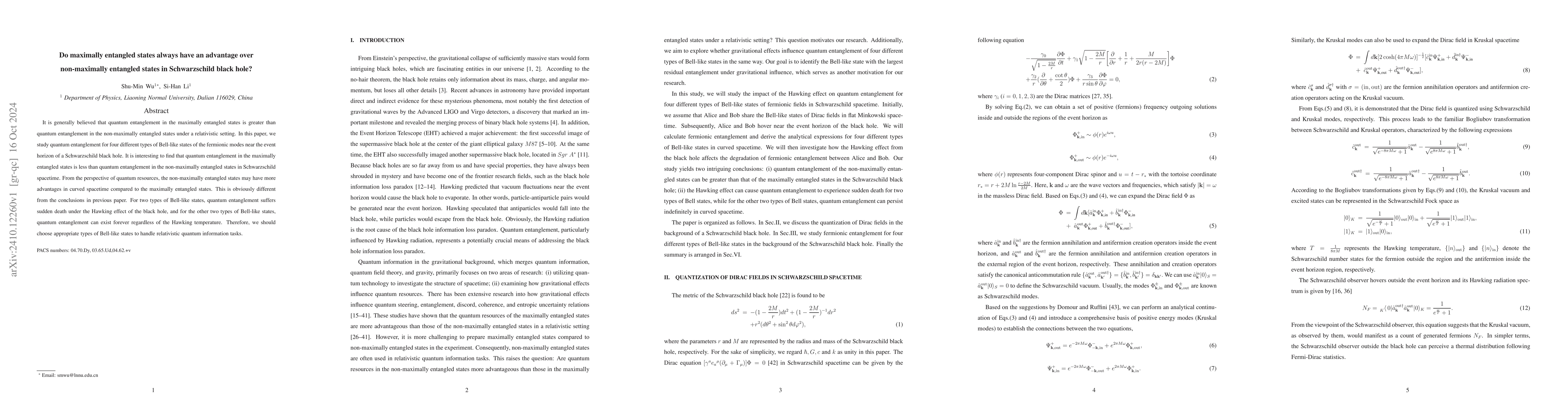 Thumbnail for Do maximally entangled states always have an advantage over
  non-maximally entangled states in Schwarzschild black hole?