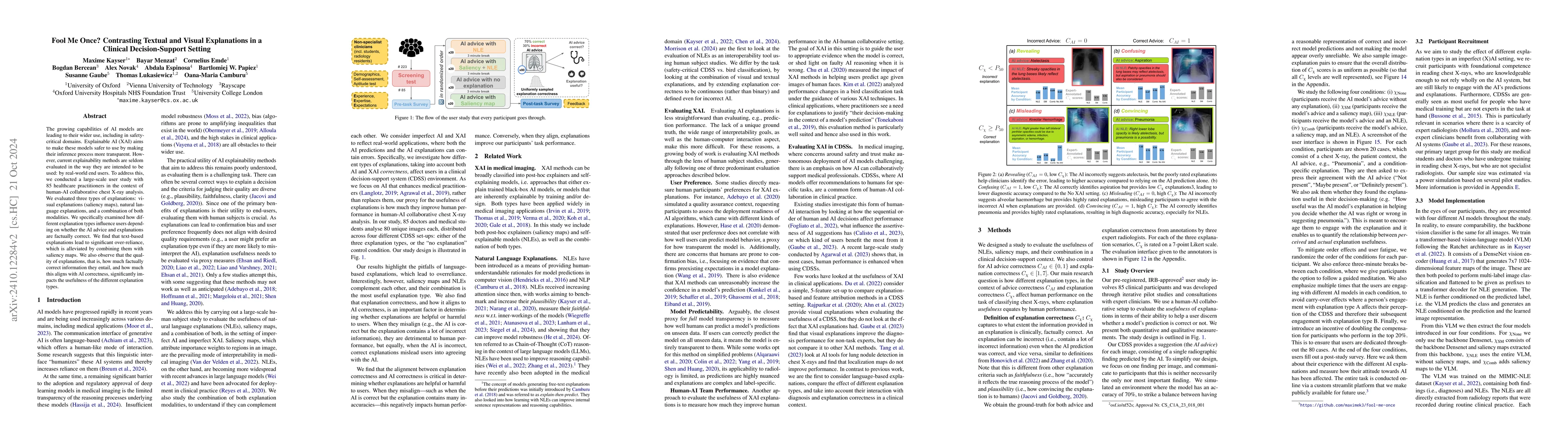 Thumbnail for Fool Me Once? Contrasting Textual and Visual Explanations in a Clinical
  Decision-Support Setting