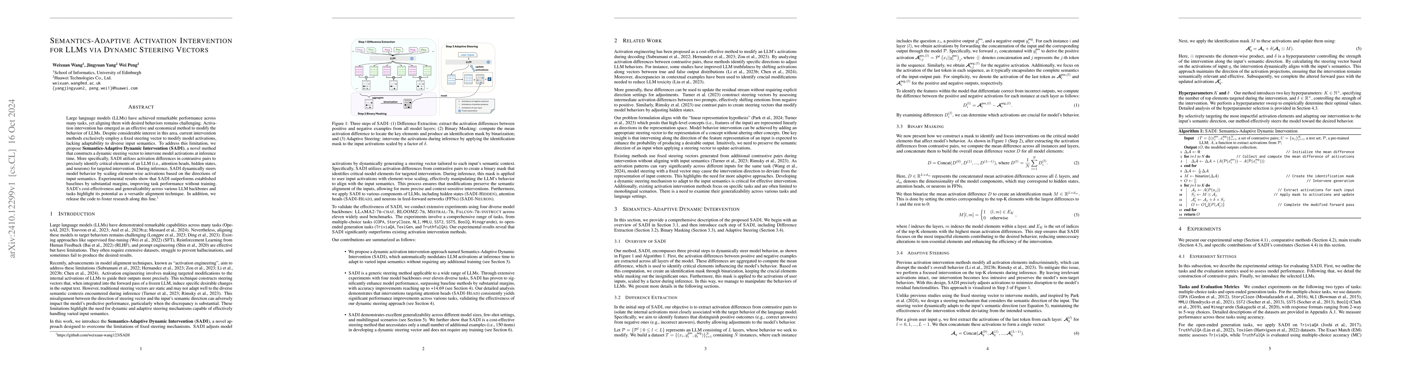 Thumbnail for Semantics-Adaptive Activation Intervention for LLMs via Dynamic Steering
  Vectors