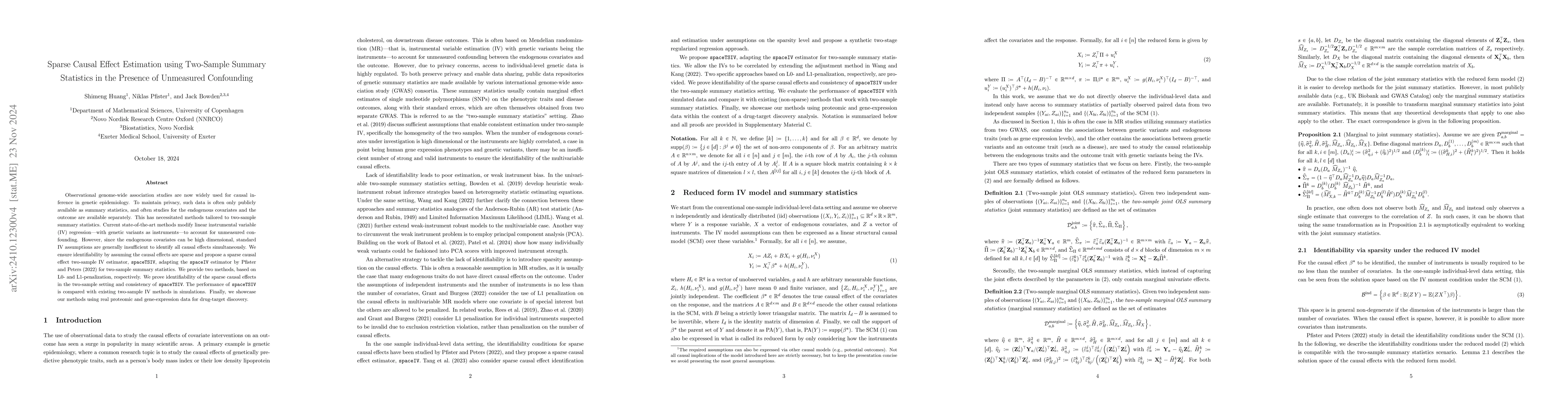 Thumbnail for Sparse Causal Effect Estimation using Two-Sample Summary Statistics in
  the Presence of Unmeasured Confounding