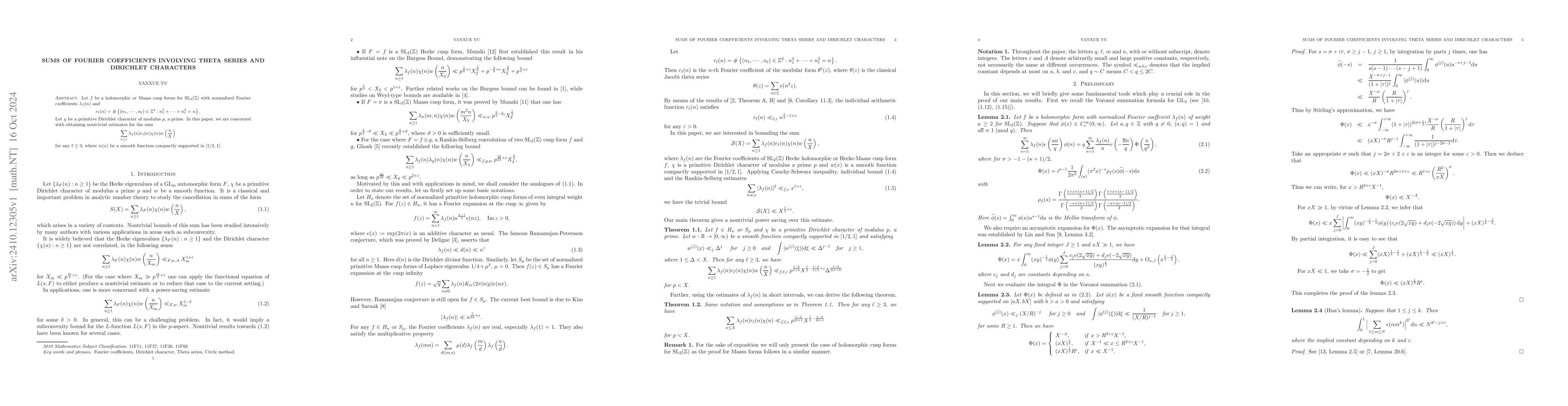 Thumbnail for Sums of Fourier coefficients involving theta series and Dirichlet
  characters