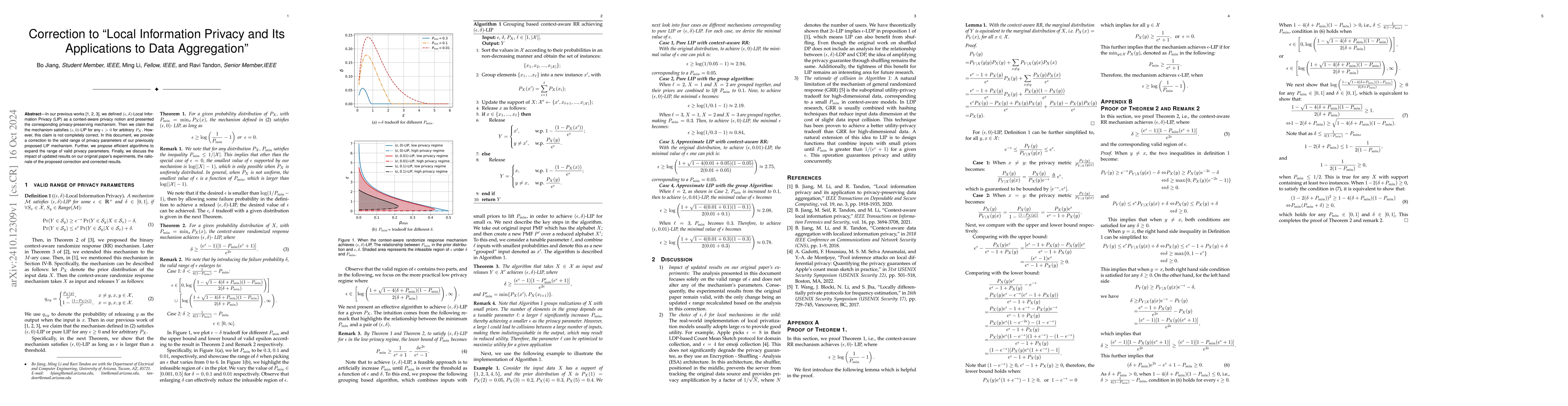 Thumbnail for Correction to Local Information Privacy and Its Applications to Data
  Aggregation