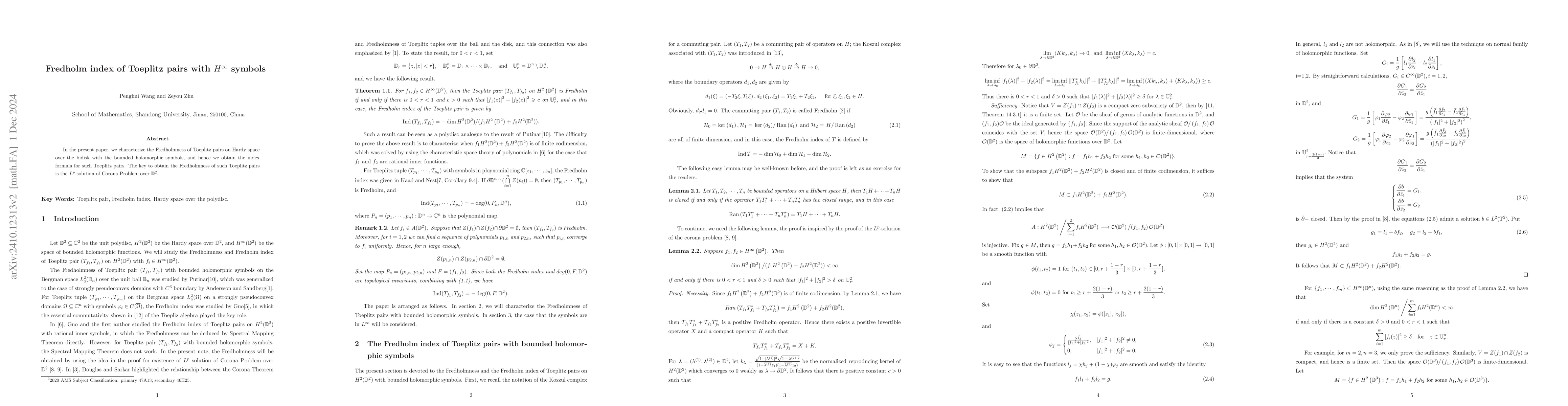 Thumbnail for Fredholm index of Toeplitz pairs with $H^{\infty}$ symbols