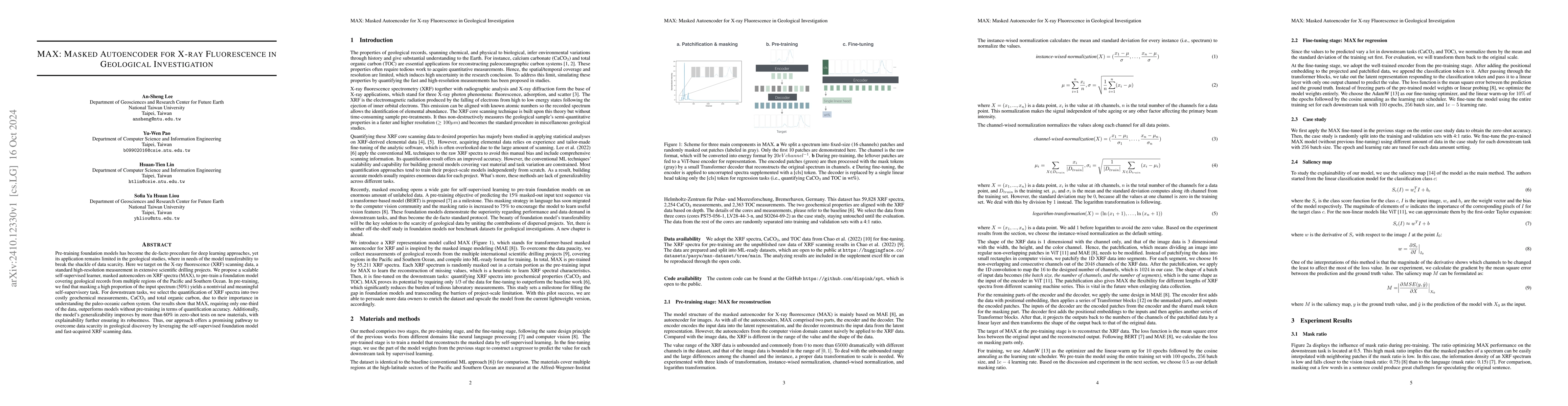 Thumbnail for MAX: Masked Autoencoder for X-ray Fluorescence in Geological
  Investigation