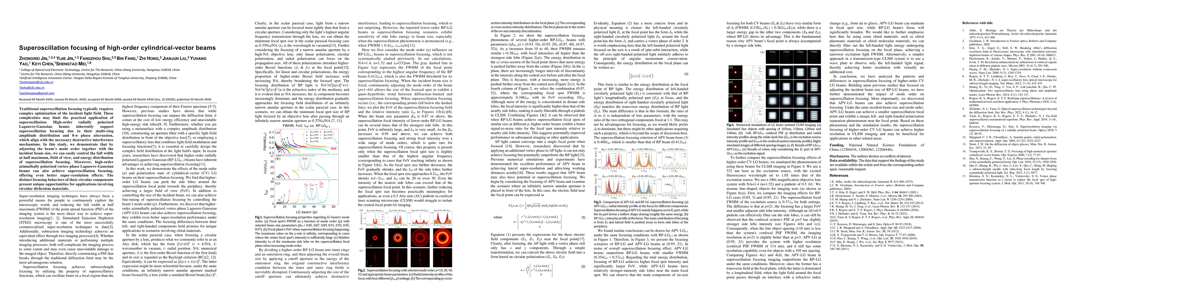 Thumbnail for Superoscillation focusing of high-order cylindrical-vector beams