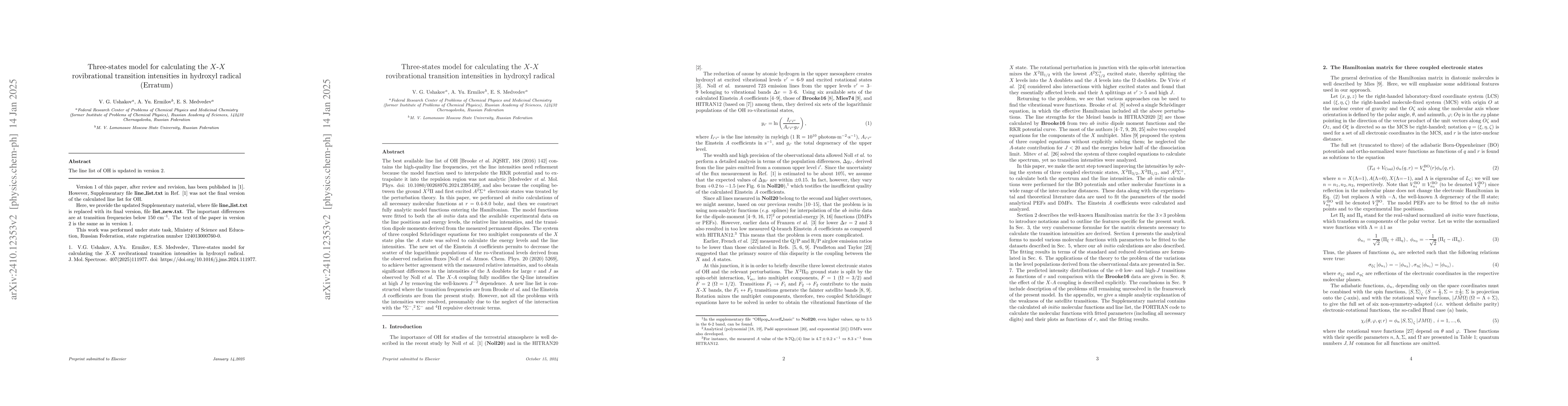 Thumbnail for Three-states model for calculating the $X$-$X$ rovibrational transition
  intensities in hydroxyl radical