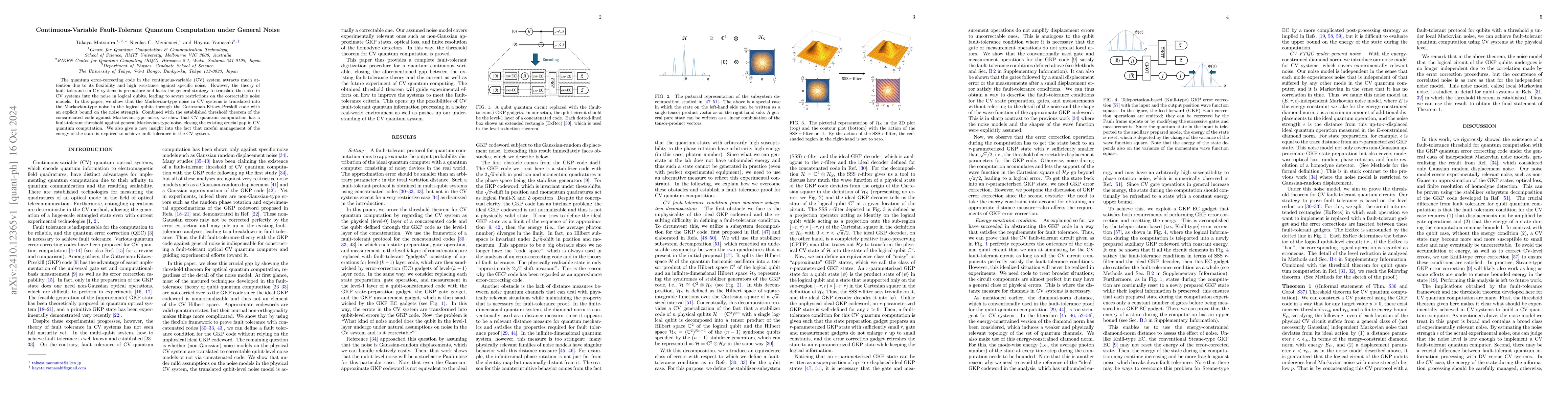 Thumbnail for Continuous-Variable Fault-Tolerant Quantum Computation under General
  Noise
