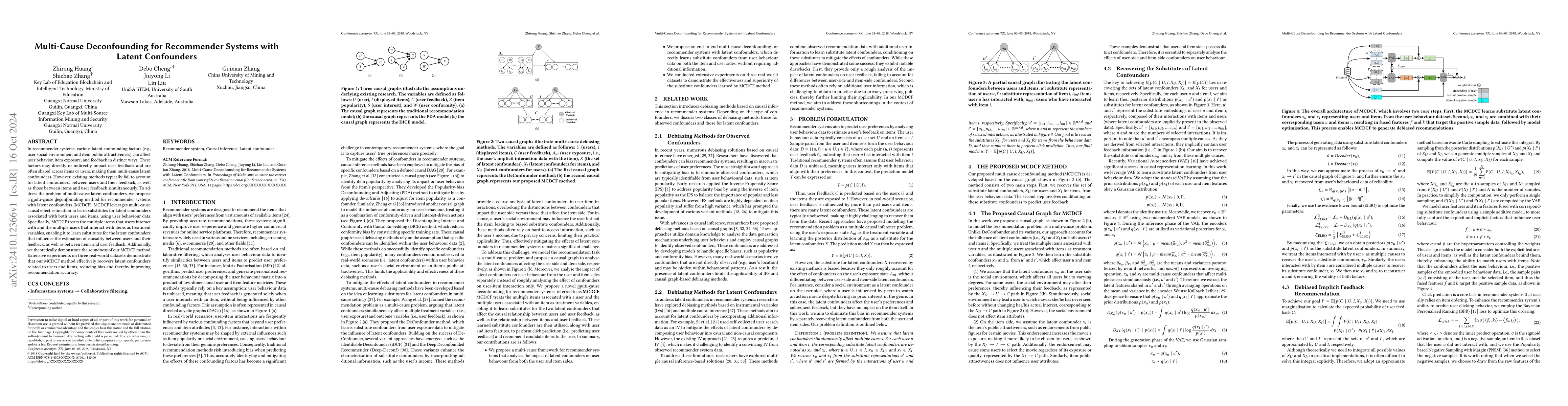 Thumbnail for Multi-Cause Deconfounding for Recommender Systems with Latent
  Confounders