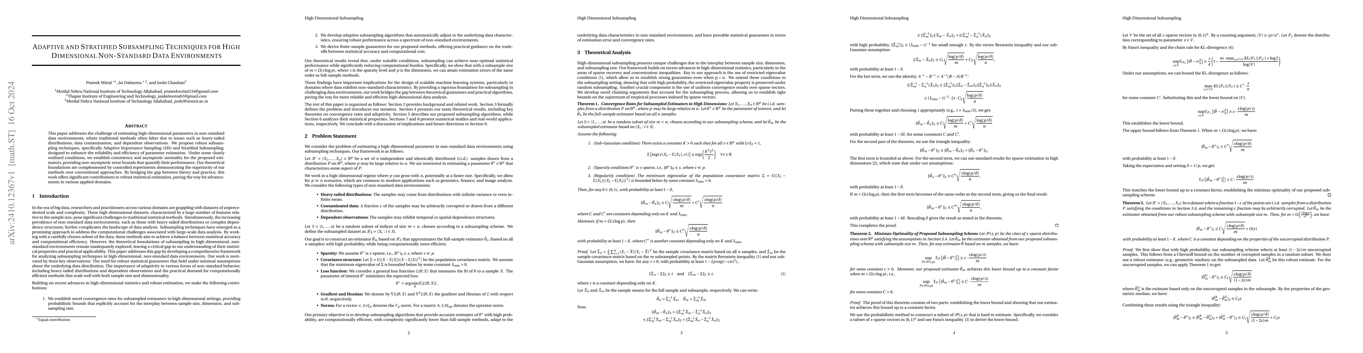 Thumbnail for Adaptive and Stratified Subsampling Techniques for High Dimensional
  Non-Standard Data Environments