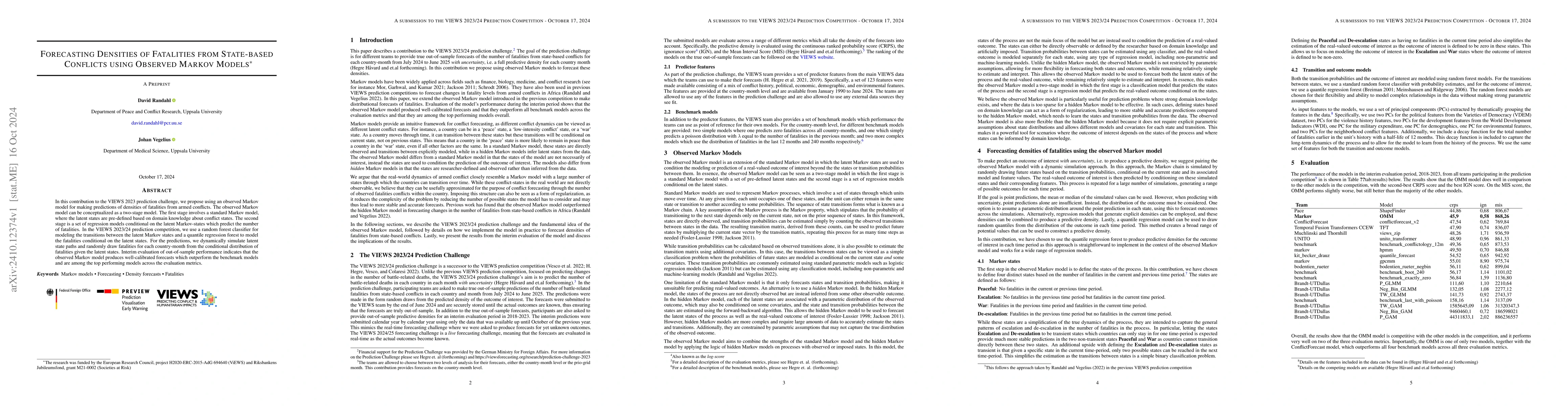 Thumbnail for Forecasting Densities of Fatalities from State-based Conflicts using
  Observed Markov Models