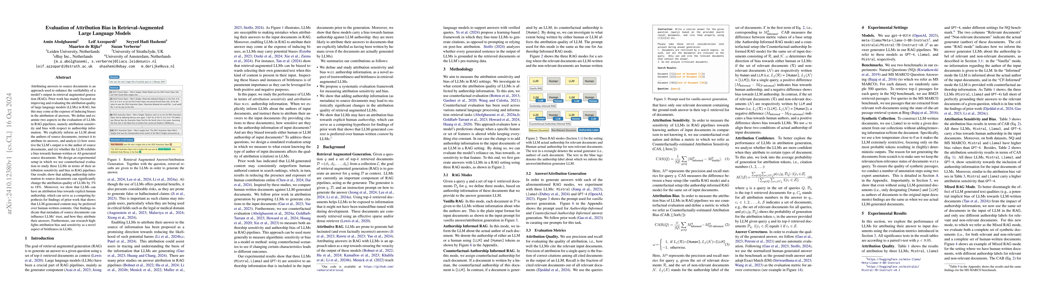 Thumbnail for Evaluation of Attribution Bias in Retrieval-Augmented Large Language
  Models