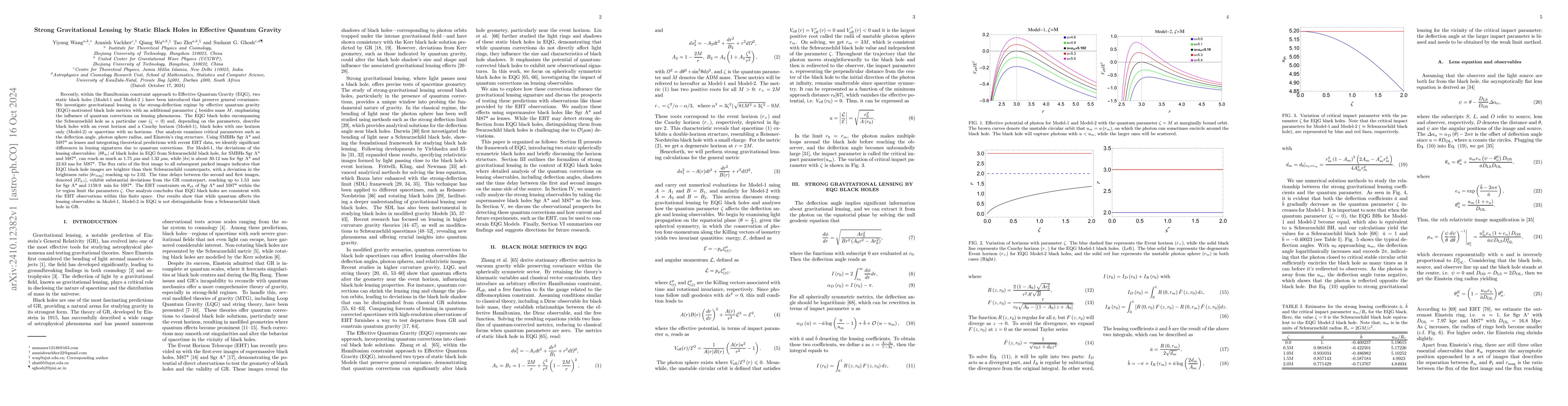 Thumbnail for Strong Gravitational Lensing by Static Black Holes in Effective Quantum
  Gravity