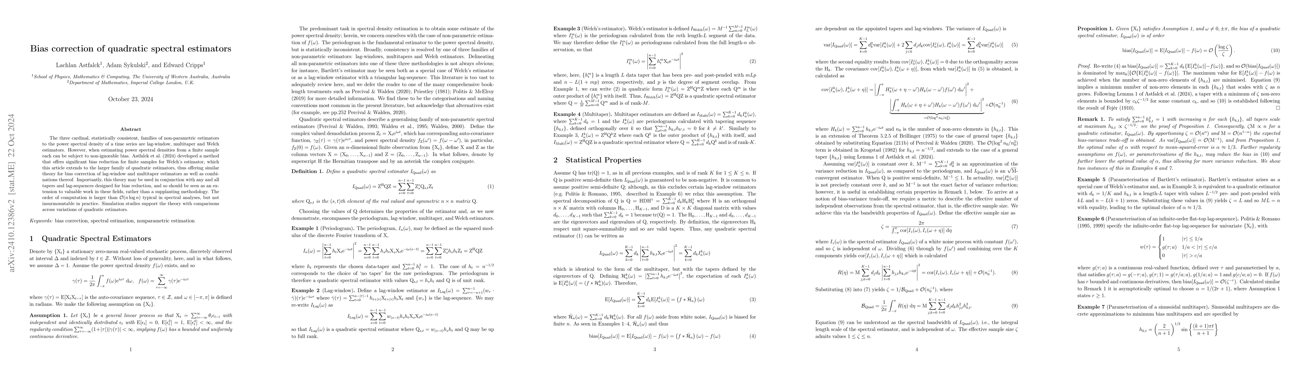 Thumbnail for Bias correction of quadratic spectral estimators