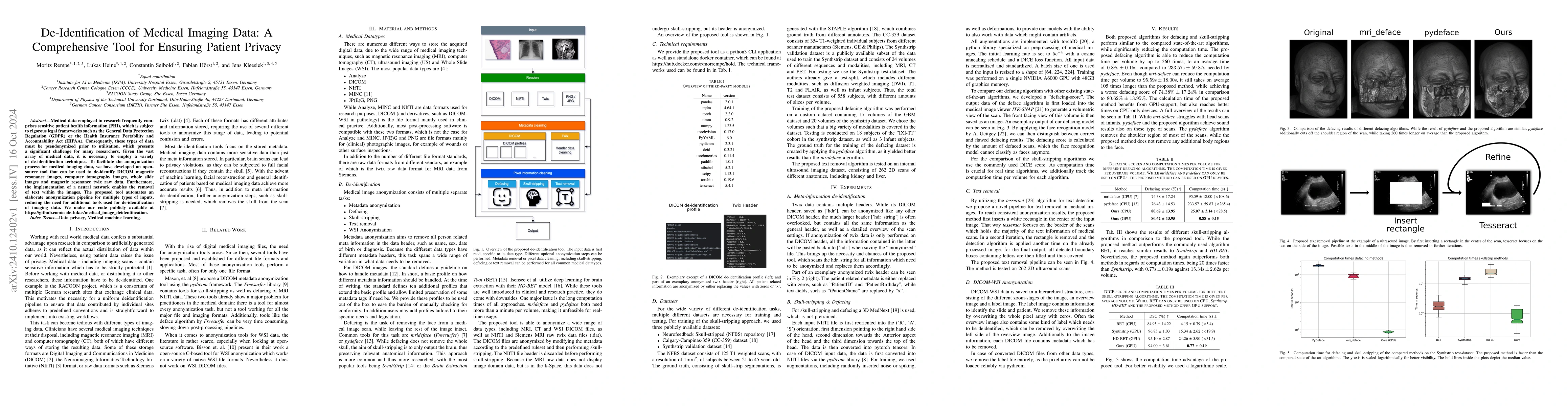 Thumbnail for De-Identification of Medical Imaging Data: A Comprehensive Tool for
  Ensuring Patient Privacy