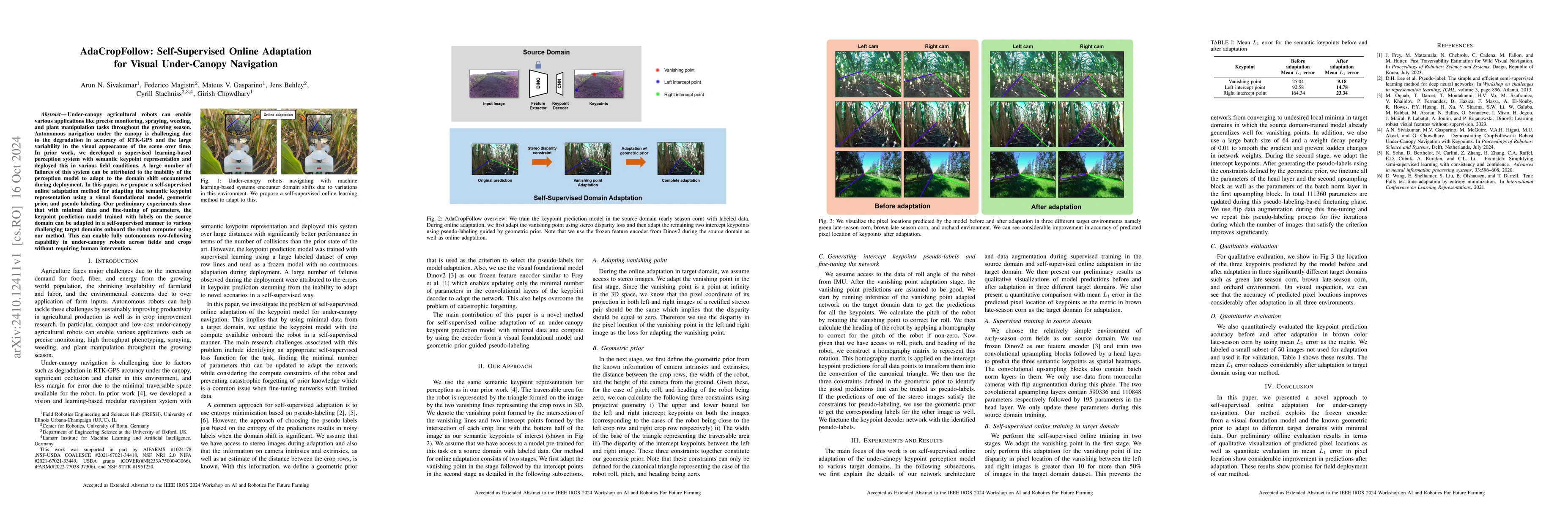 Thumbnail for AdaCropFollow: Self-Supervised Online Adaptation for Visual Under-Canopy
  Navigation
