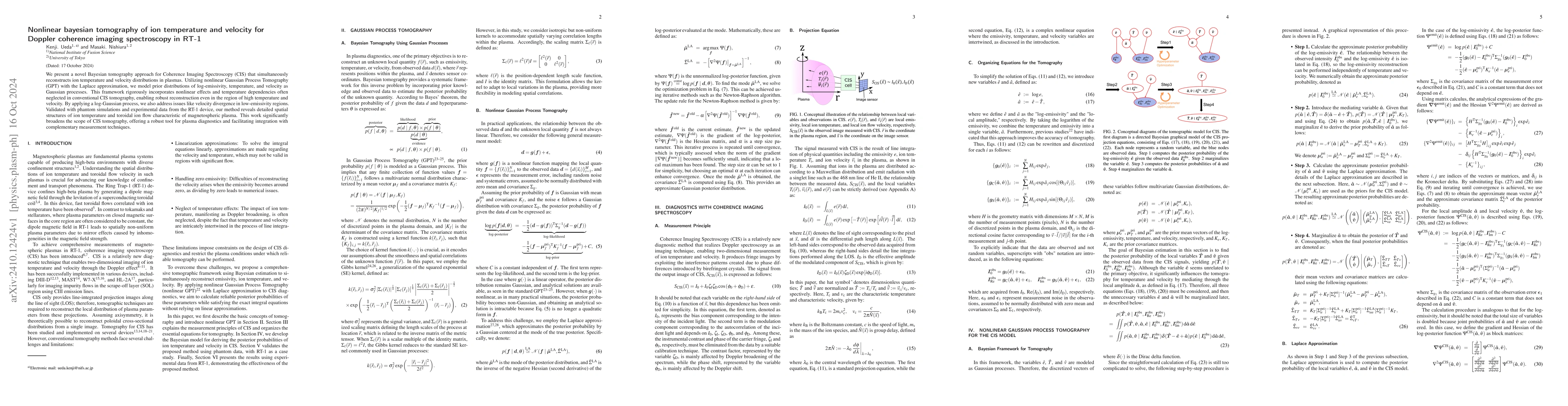 Thumbnail for Nonlinear bayesian tomography of ion temperature and velocity for
  Doppler coherence imaging spectroscopy in RT-1