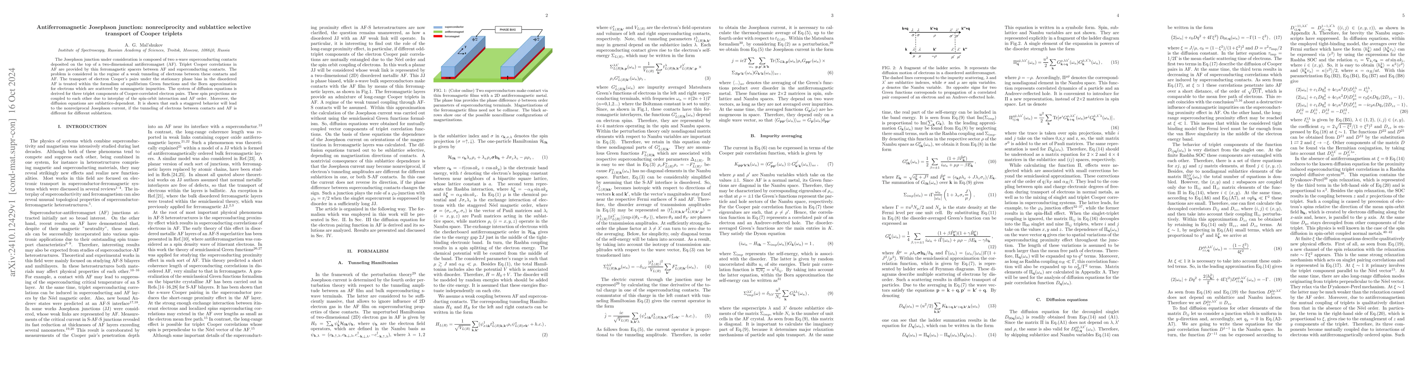 Thumbnail for Antiferromagnetic Josephson junction: nonreciprocity and sublattice
  selective transport of Cooper triplets