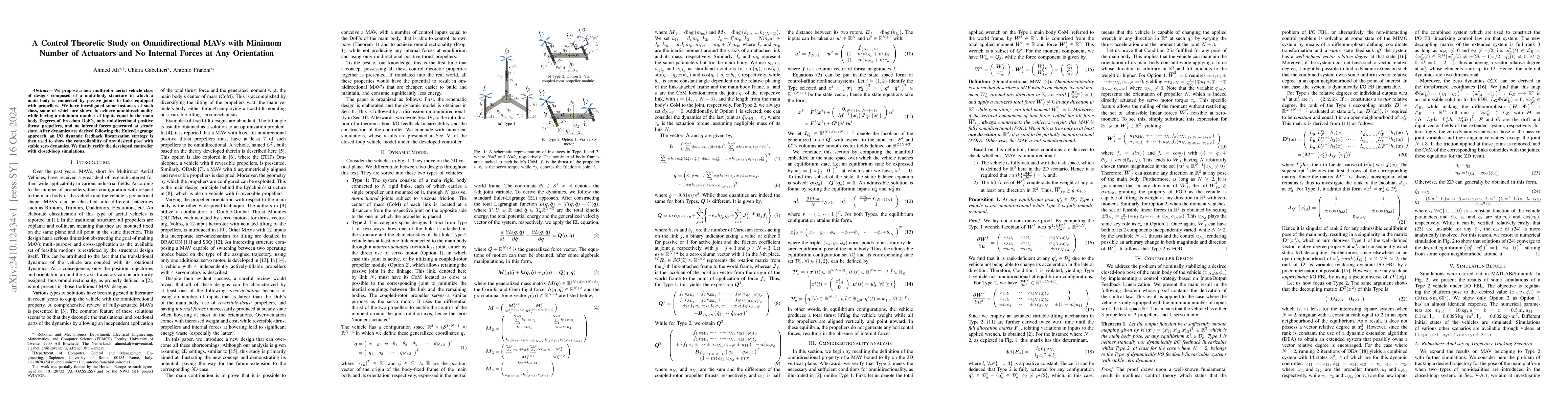 Thumbnail for A Control Theoretic Study on Omnidirectional MAVs with Minimum Number of
  Actuators and No Internal Forces at Any Orientation