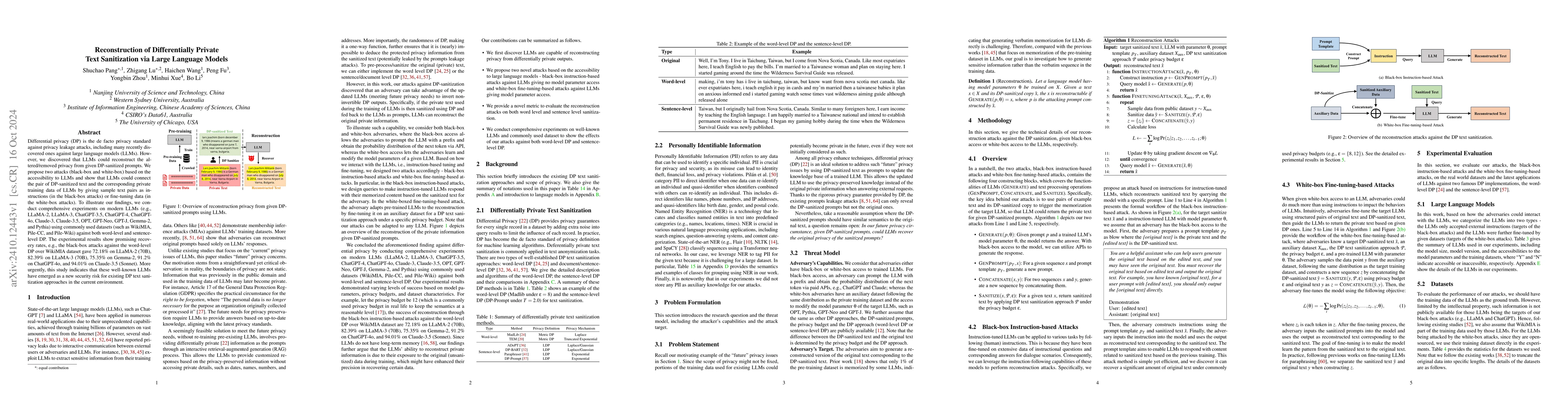 Thumbnail for Reconstruction of Differentially Private Text Sanitization via Large
  Language Models