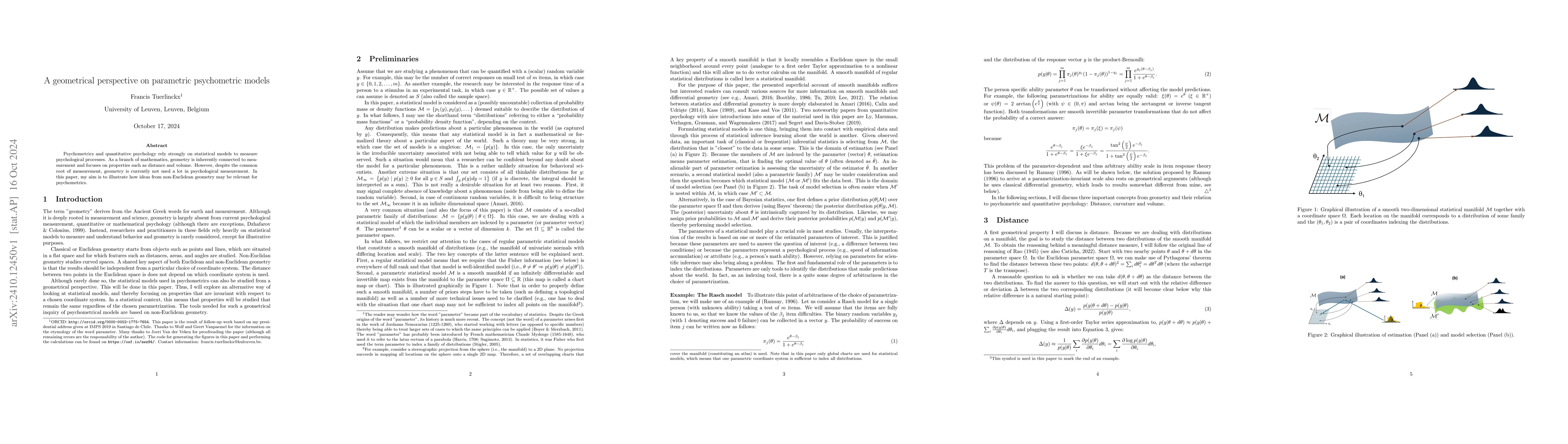 Thumbnail for A geometrical perspective on parametric psychometric models