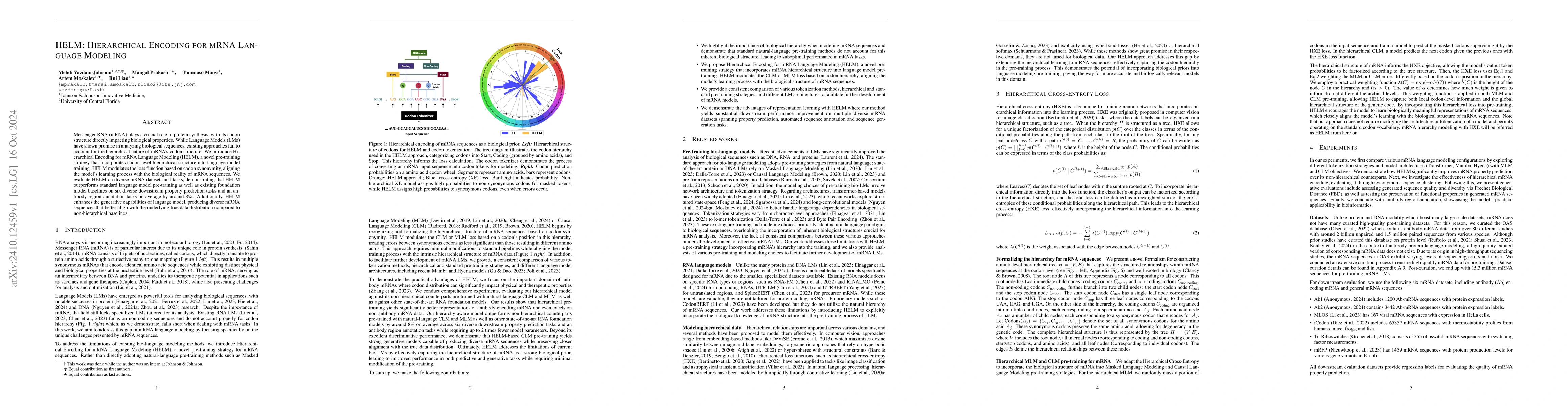 Thumbnail for HELM: Hierarchical Encoding for mRNA Language Modeling