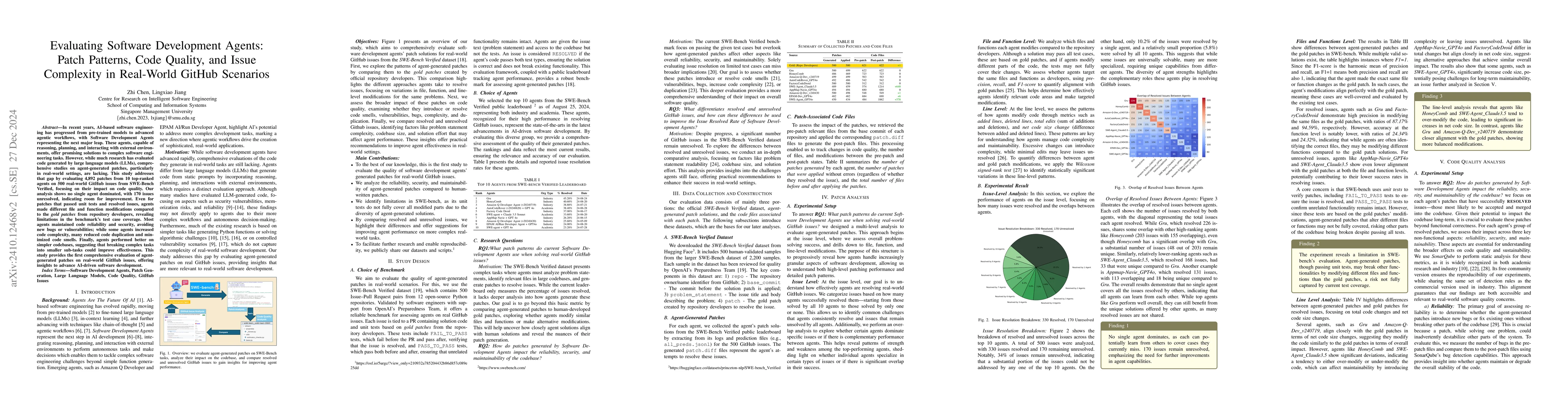 Thumbnail for Evaluating Software Development Agents: Patch Patterns, Code Quality,
  and Issue Complexity in Real-World GitHub Scenarios