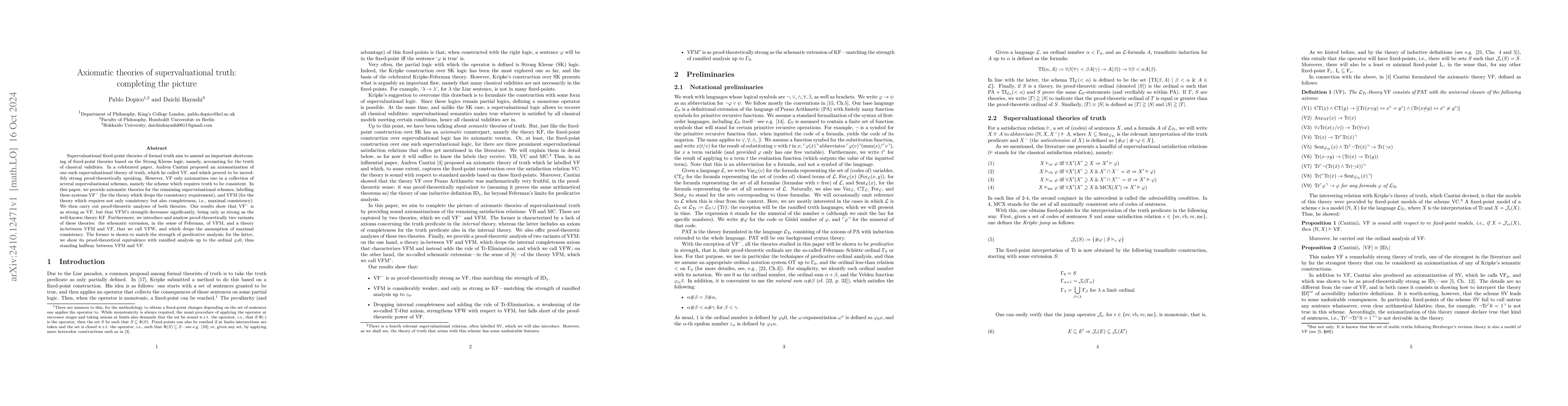 Thumbnail for Axiomatic theories of supervaluational truth: completing the picture