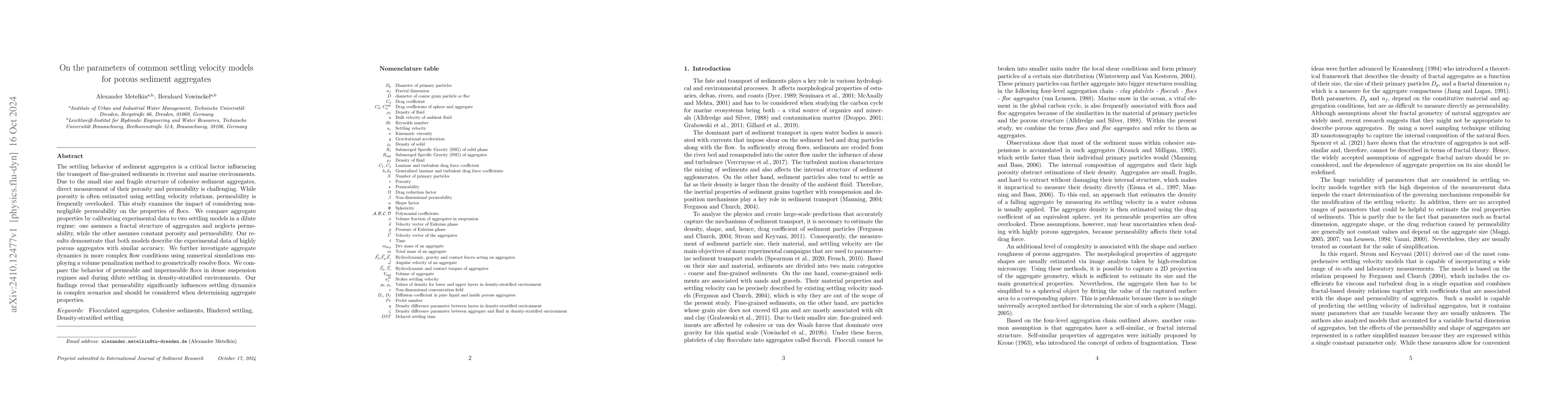 Thumbnail for On the parameters of common settling velocity models for porous sediment
  aggregates
