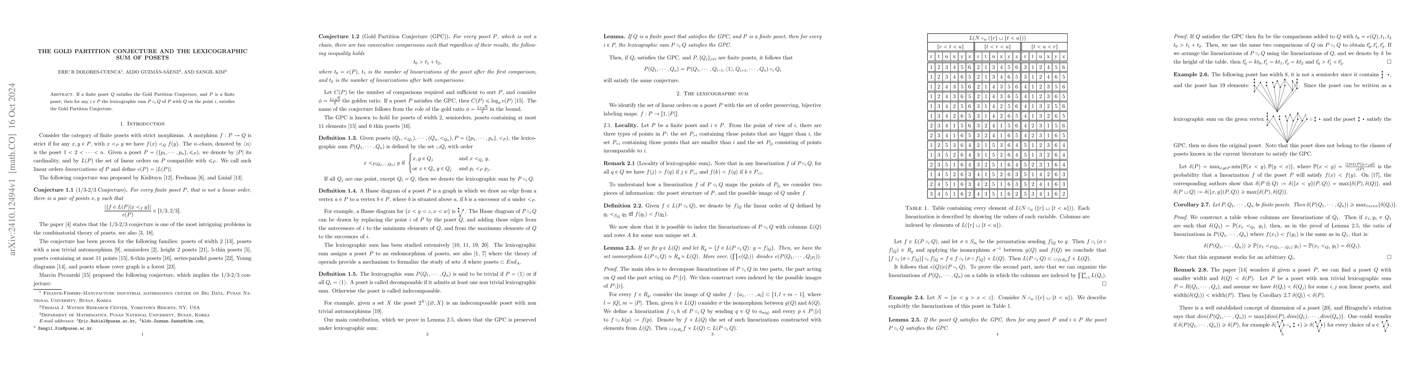 Thumbnail for The gold partition conjecture and the Lexicographic sum of posets