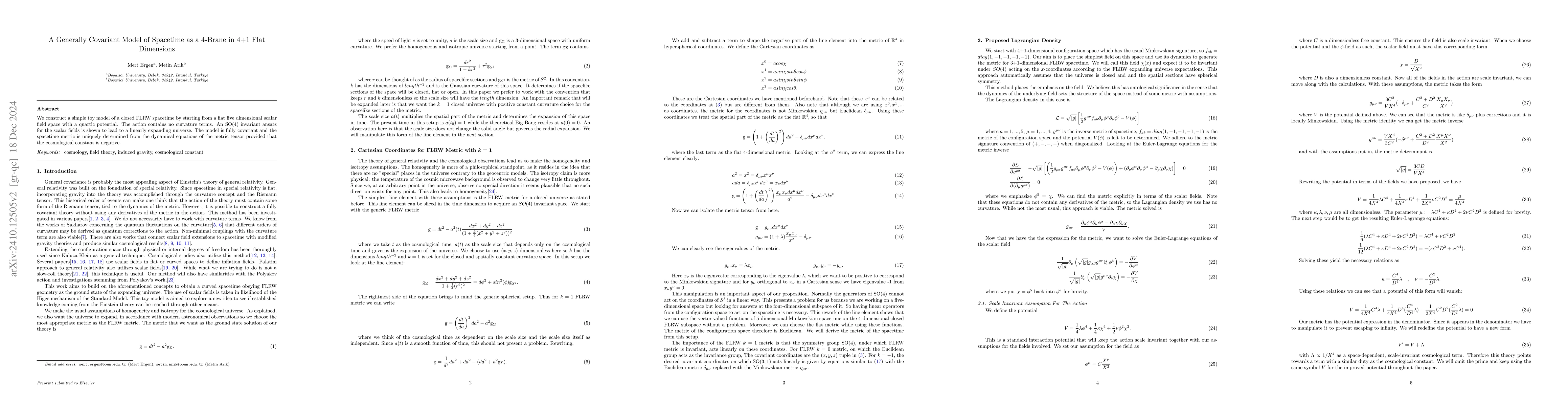 Thumbnail for A Generally Covariant Model of Spacetime as a 4-Brane in 4+1 Flat
  Dimensions