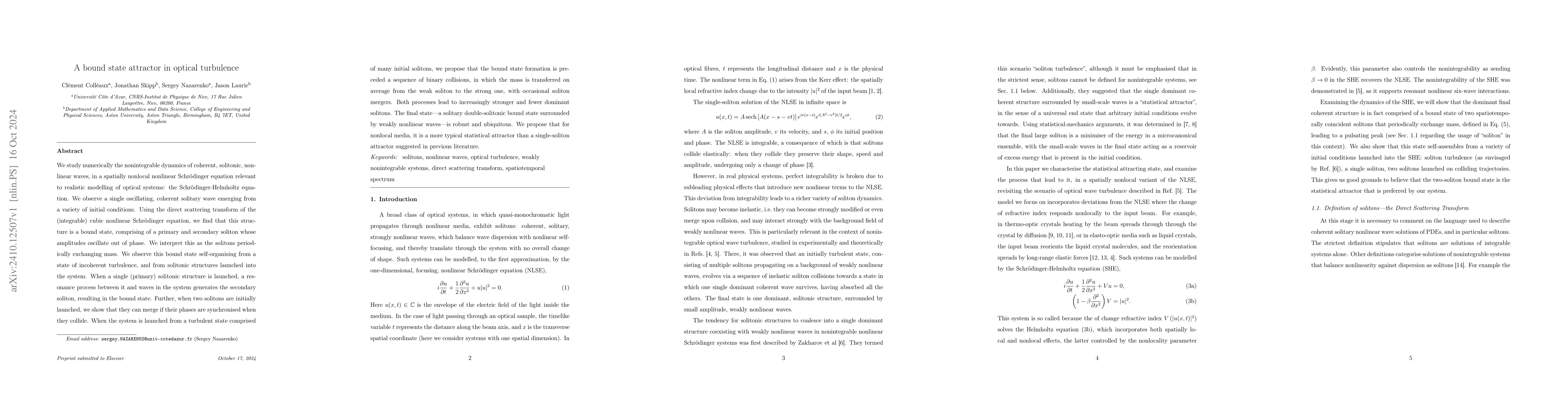 Thumbnail for A bound state attractor in optical turbulence