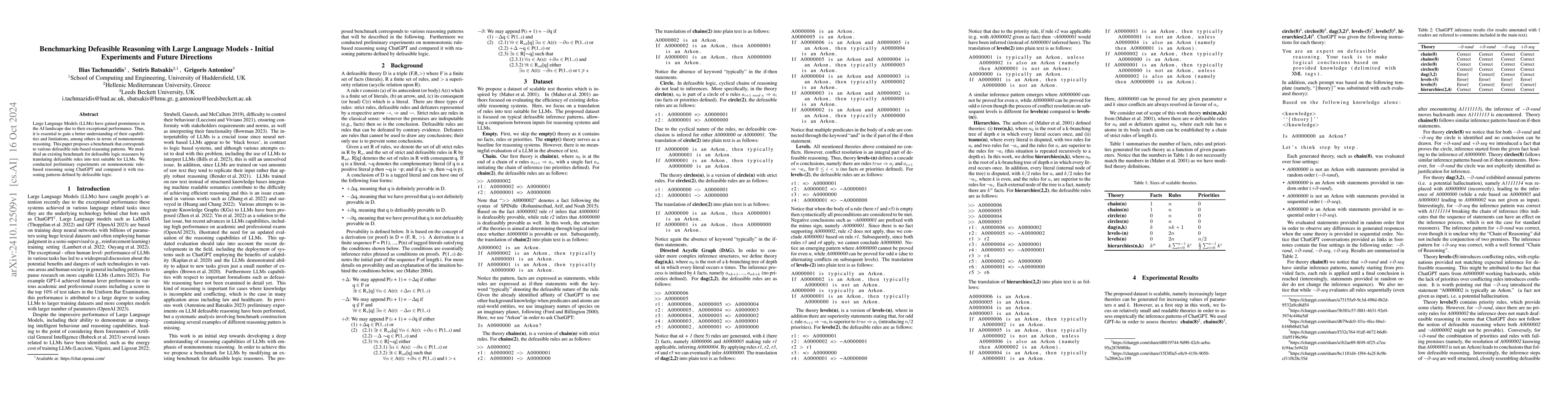 Thumbnail for Benchmarking Defeasible Reasoning with Large Language Models -- Initial
  Experiments and Future Directions