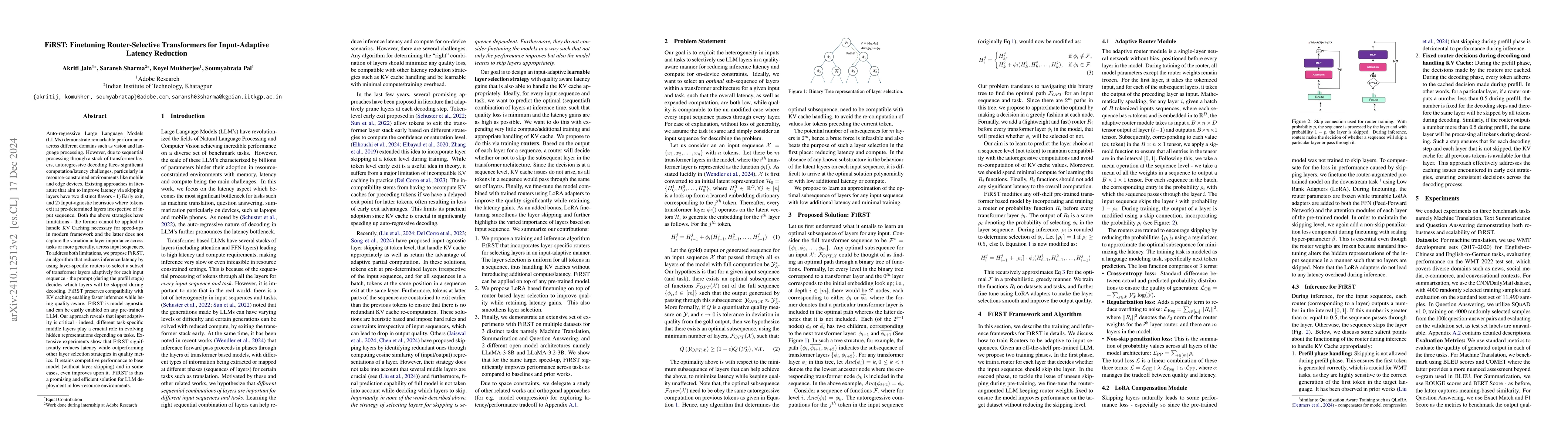 Thumbnail for FiRST: Finetuning Router-Selective Transformers for Input-Adaptive
  Latency Reduction