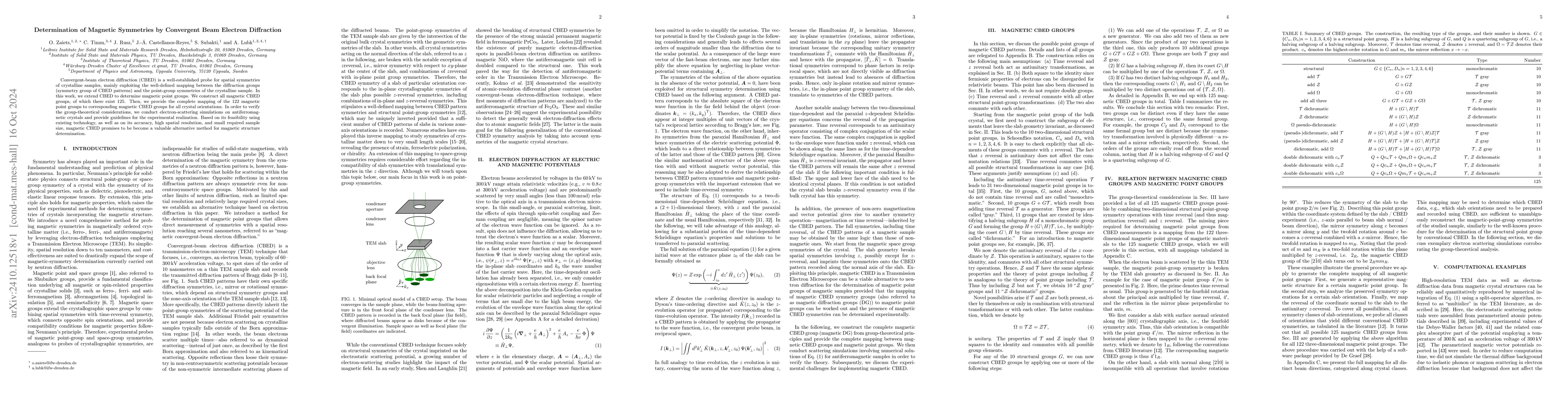 Thumbnail for Determination of Magnetic Symmetries by Convergent Beam Electron
  Diffraction