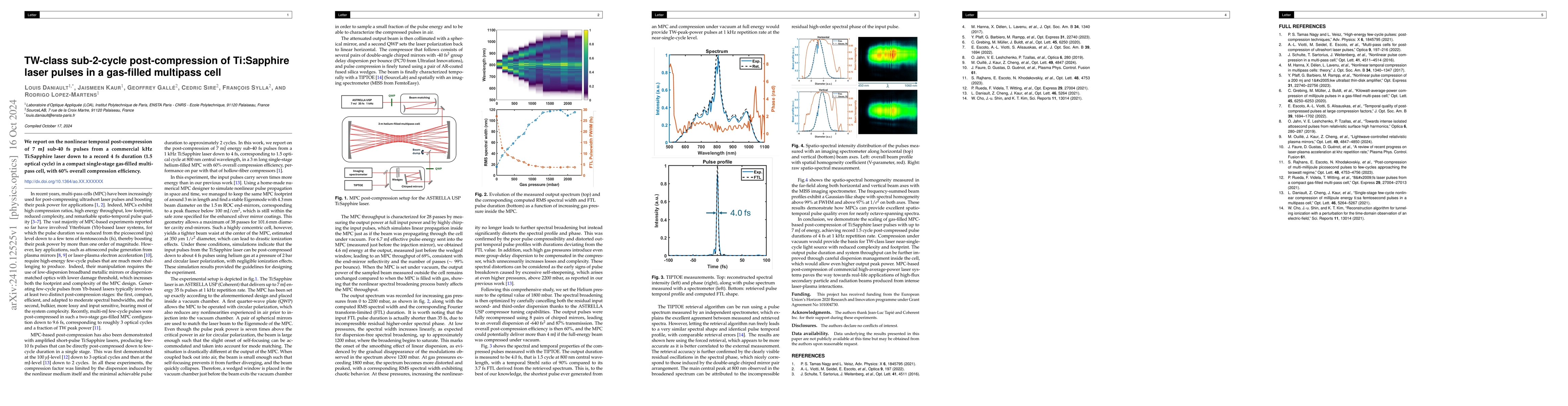 Thumbnail for TW-class sub-2-cycle post-compression of Ti:Sapphire laser pulses in a
  gas-filled multipass cell