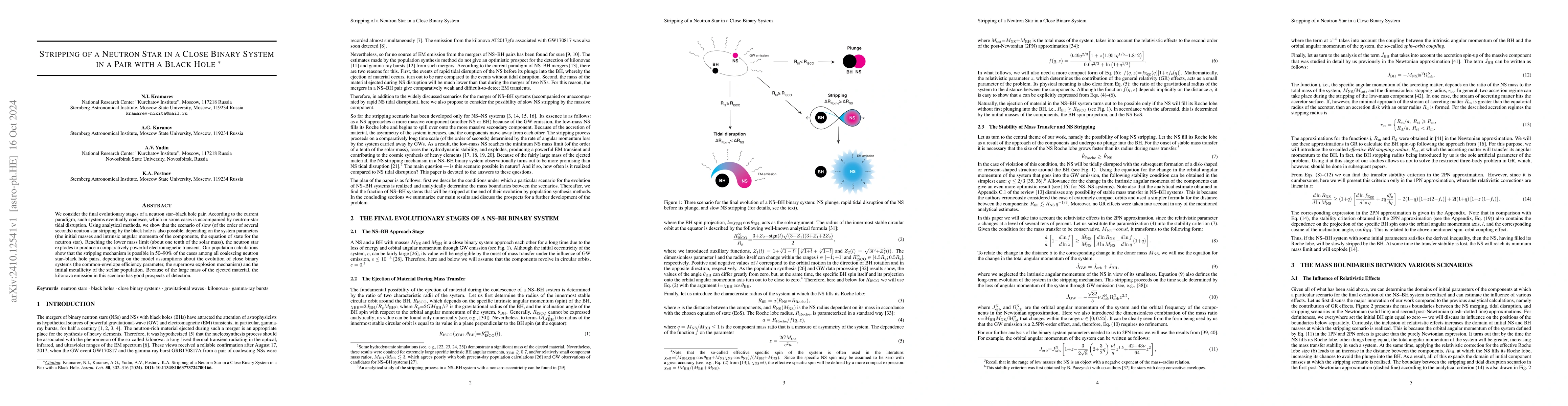 Thumbnail for Stripping of a neutron star in a close binary system in a pair with a
  black hole