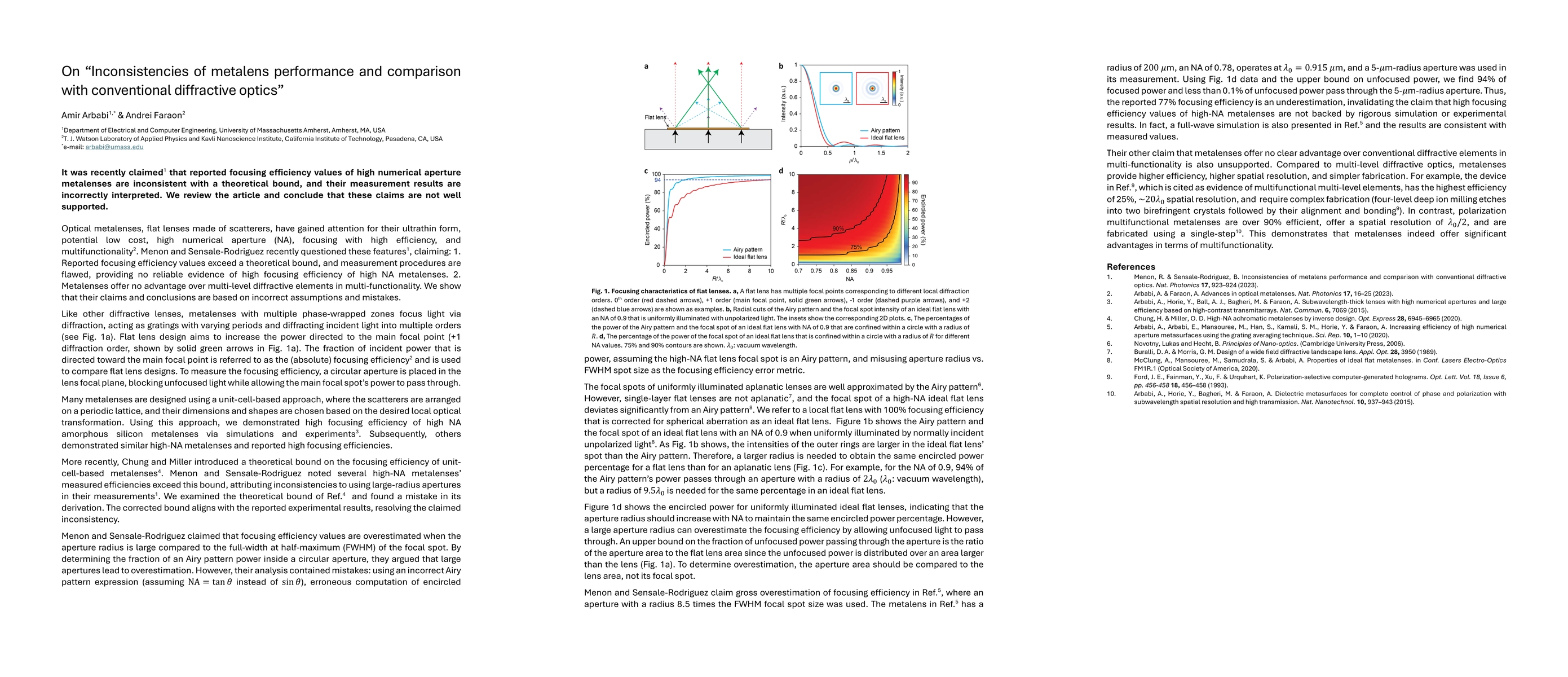 Thumbnail for On "Inconsistencies of metalens performance and comparison with
  conventional diffractive optics"