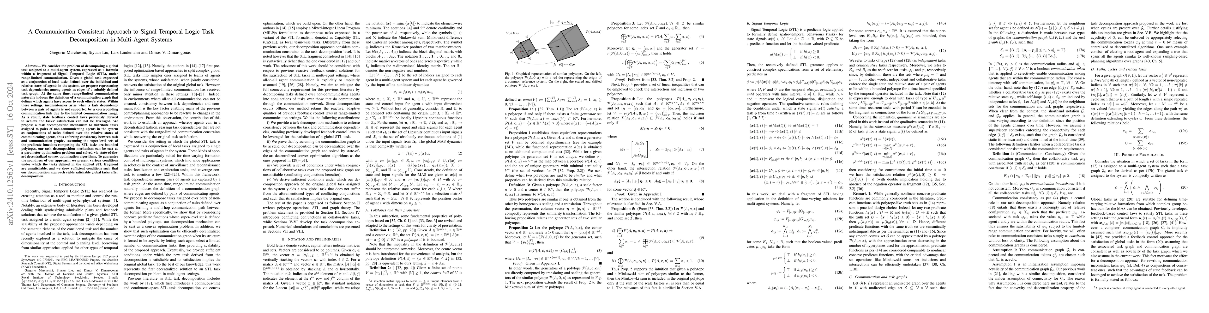Thumbnail for A Communication Consistent Approach to Signal Temporal Logic Task
  Decomposition in Multi-Agent Systems