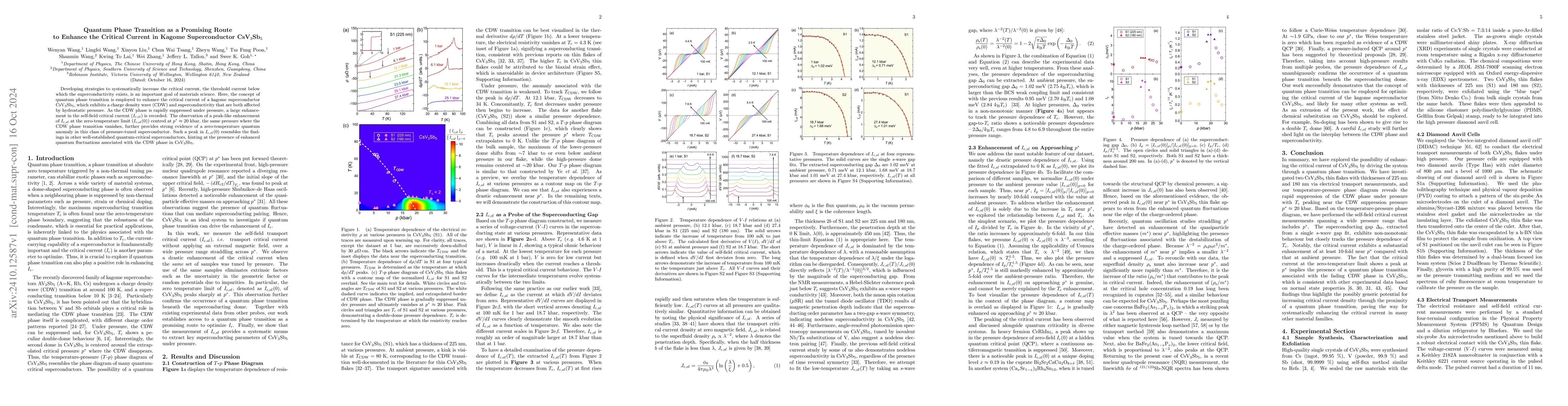 Thumbnail for Quantum Phase Transition as a Promising Route to Enhance the Critical
  Current in Kagome Superconductor CsV$_{3}$Sb$_{5}$