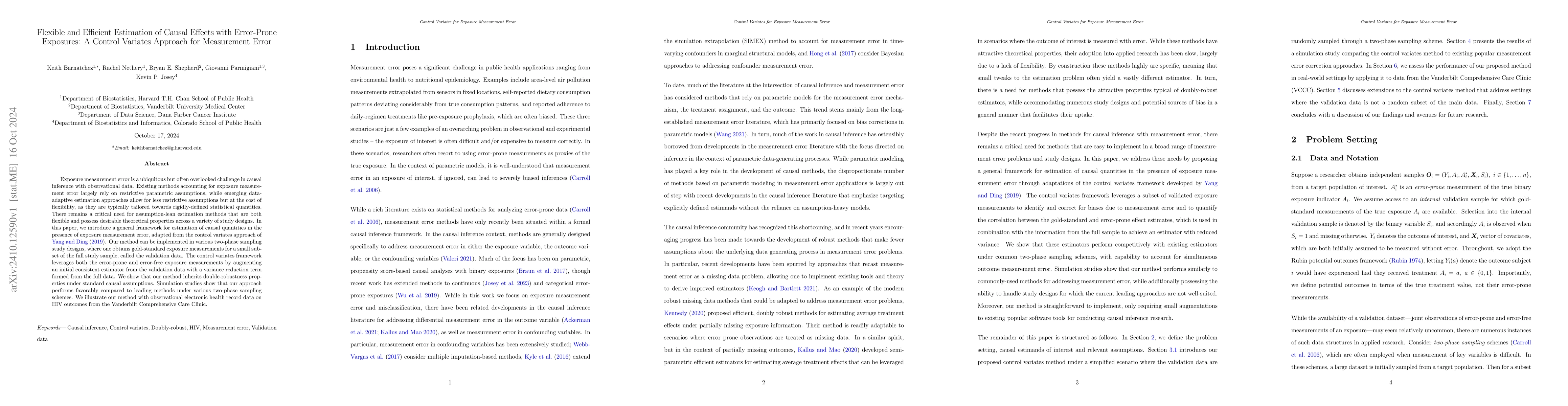 Thumbnail for Flexible and Efficient Estimation of Causal Effects with Error-Prone
  Exposures: A Control Variates Approach for Measurement Error
