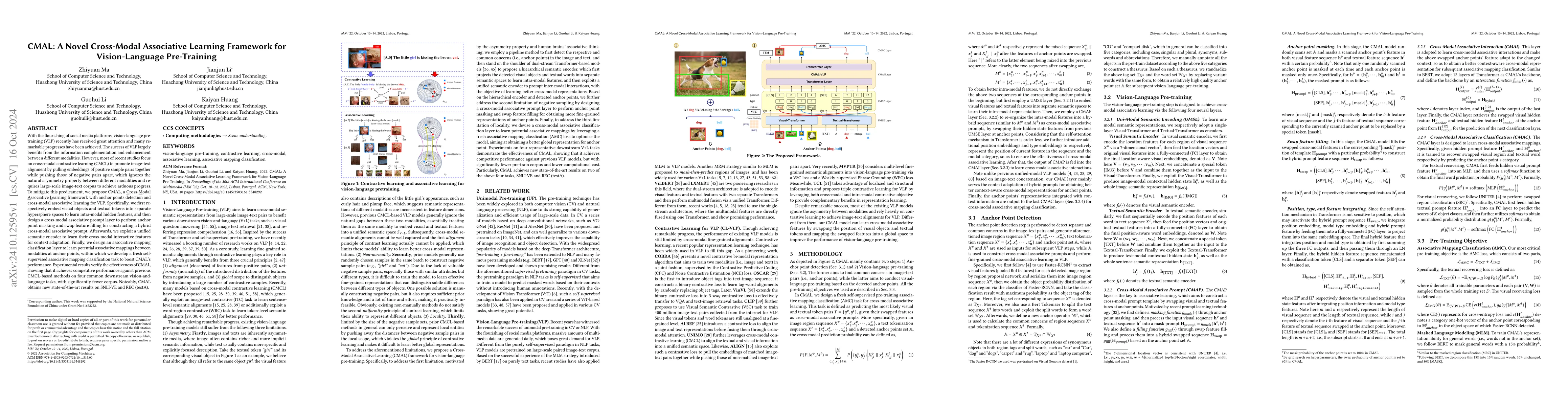 Thumbnail for CMAL: A Novel Cross-Modal Associative Learning Framework for
  Vision-Language Pre-Training