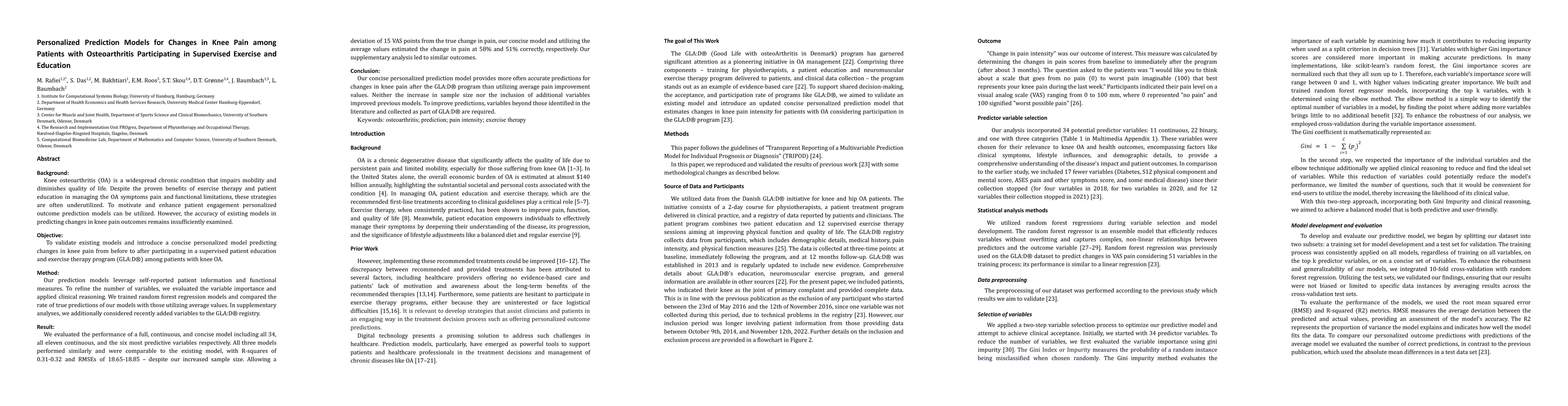 Thumbnail for Personalized Prediction Models for Changes in Knee Pain among Patients
  with Osteoarthritis Participating in Supervised Exercise and Education