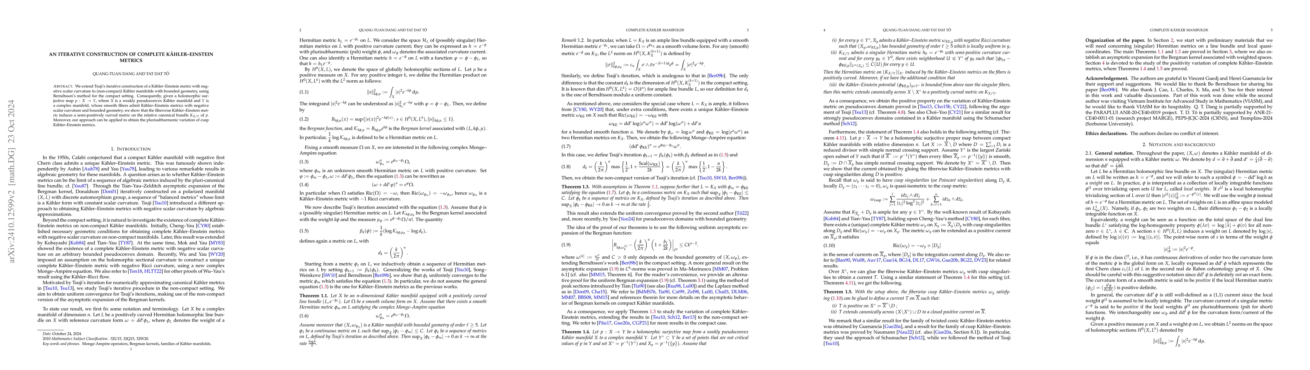 Thumbnail for An iterative construction of complete Kähler--Einstein metrics