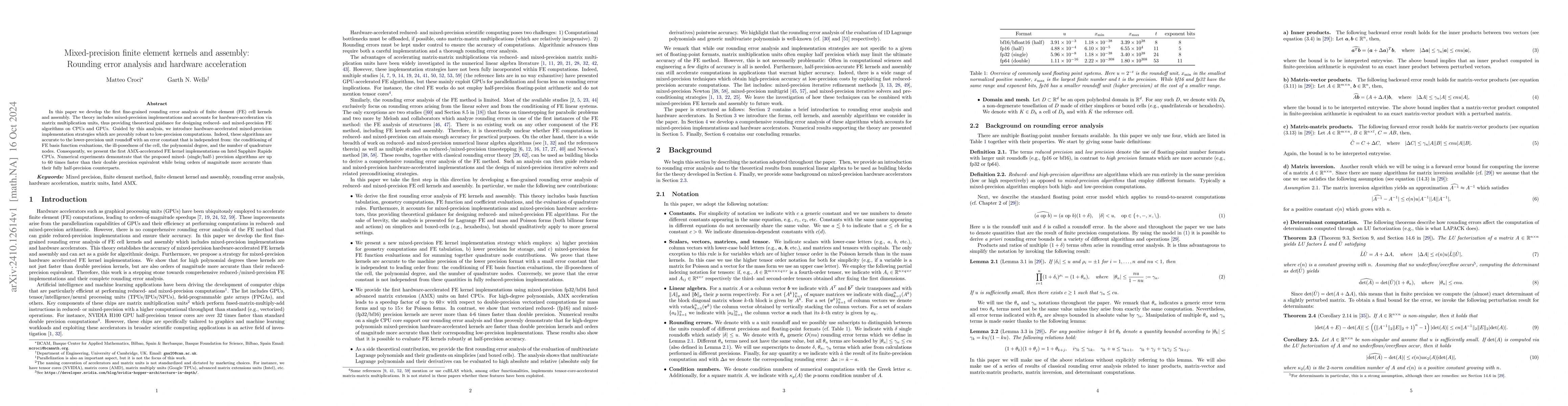 Thumbnail for Mixed-precision finite element kernels and assembly: Rounding error
  analysis and hardware acceleration