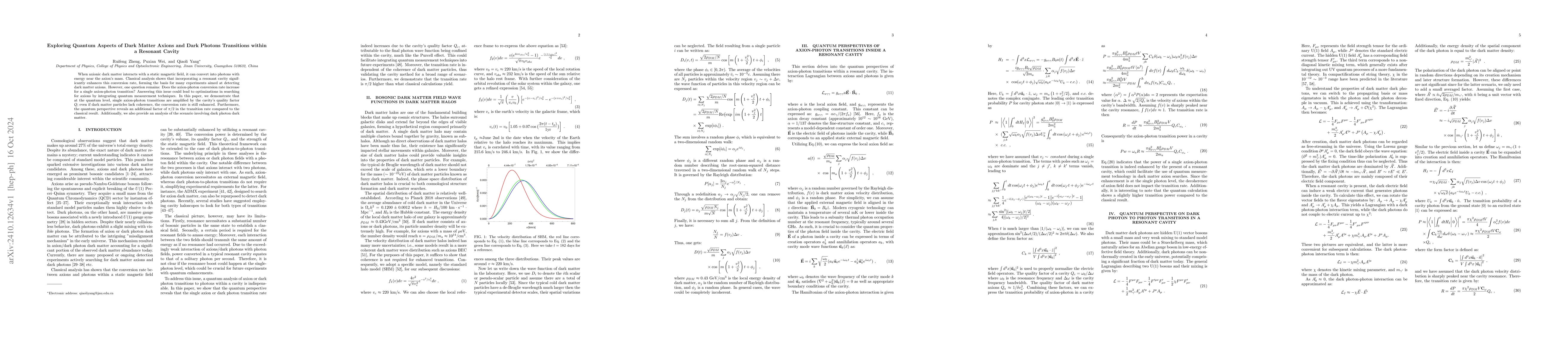 Thumbnail for Exploring Quantum Aspects of Dark Matter Axions and Dark Photons
  Transitions within a Resonant Cavity