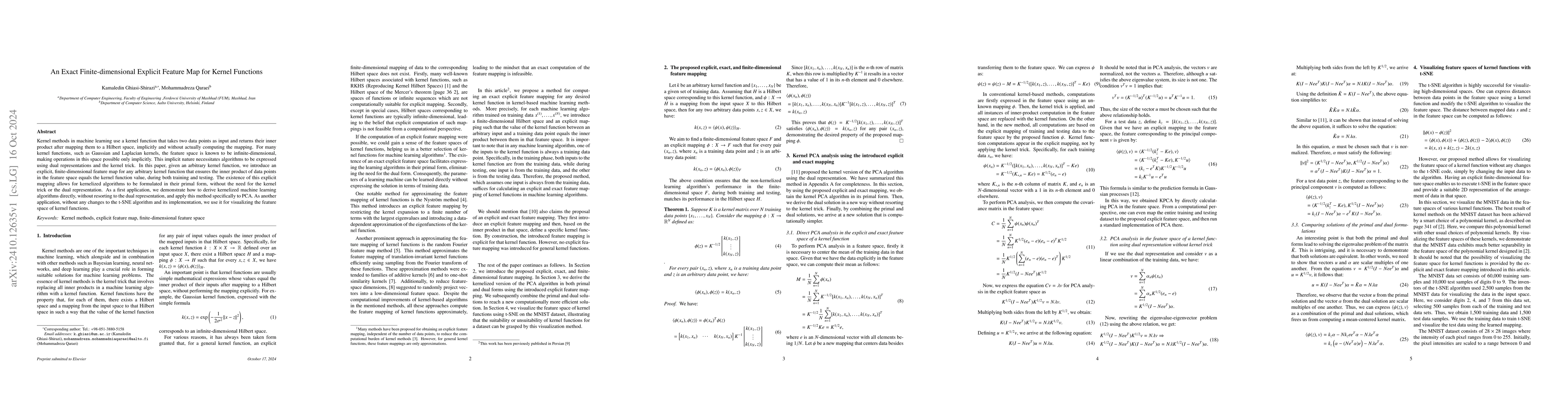 Thumbnail for An Exact Finite-dimensional Explicit Feature Map for Kernel Functions