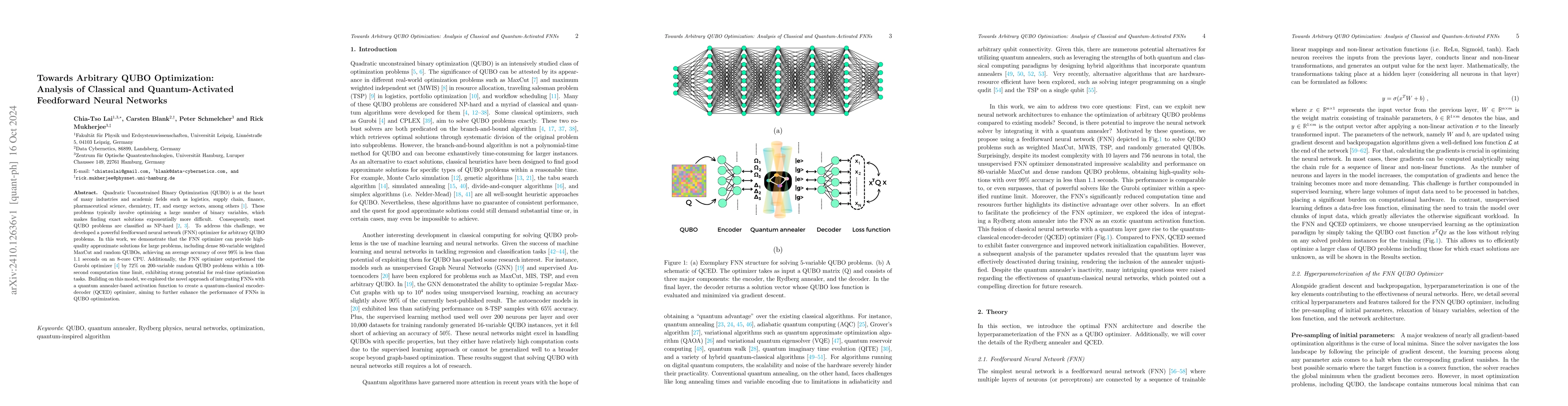Thumbnail for Towards Arbitrary QUBO Optimization: Analysis of Classical and
  Quantum-Activated Feedforward Neural Networks