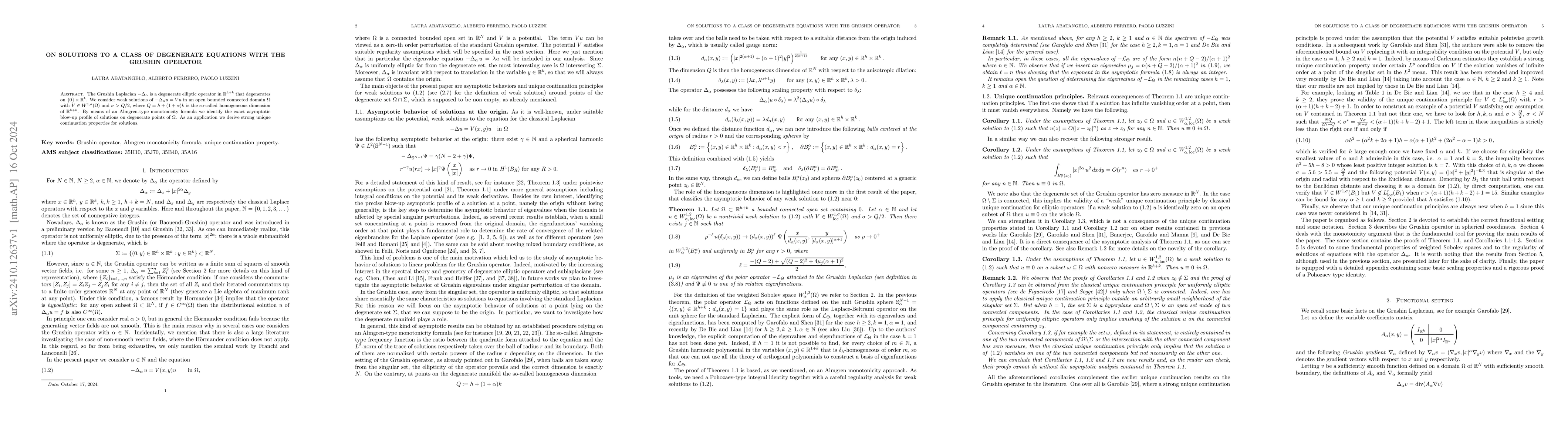 Thumbnail for On solutions to a class of degenerate equations with the Grushin
  operator