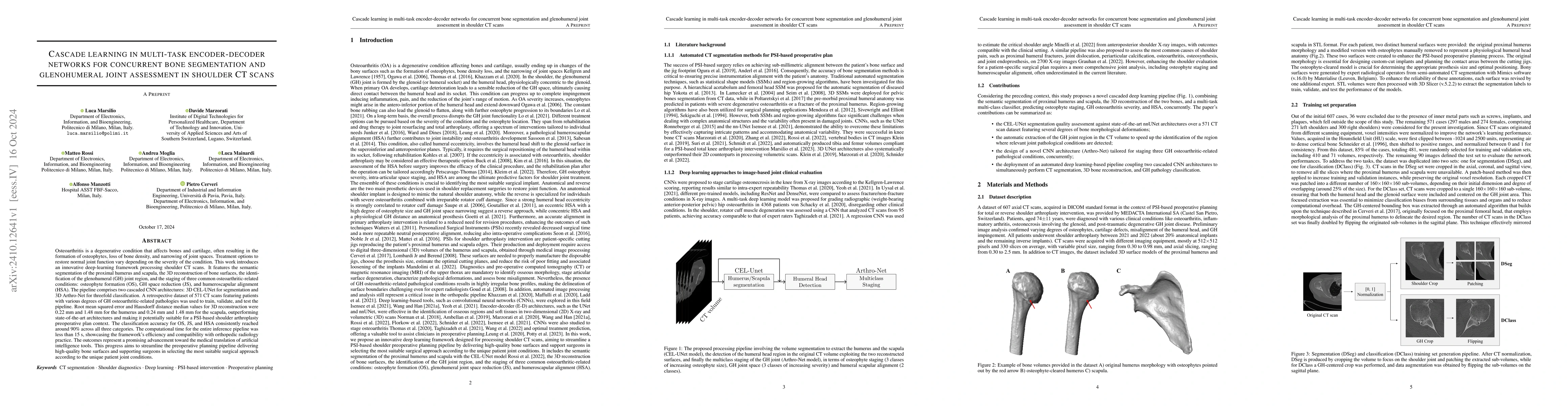 Thumbnail for Cascade learning in multi-task encoder-decoder networks for concurrent
  bone segmentation and glenohumeral joint assessment in shoulder CT scans