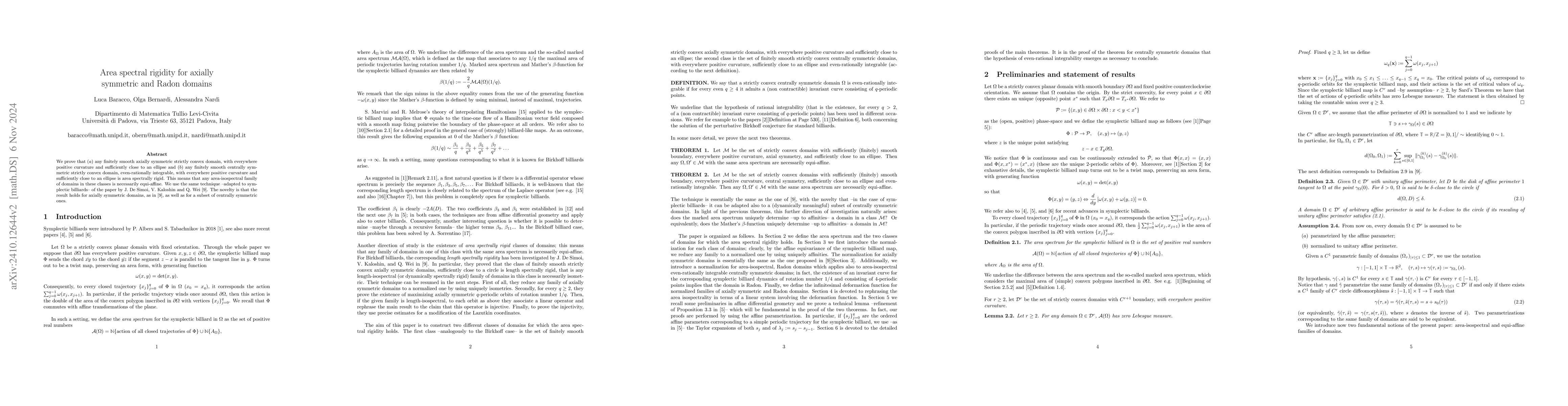 Thumbnail for Area spectral rigidity for axially symmetric and Radon domains